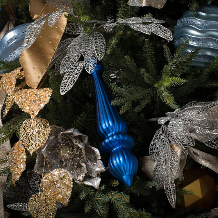 14" Blue Matte Finial Drop Ornaments 2-Pack
