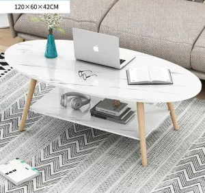 2 Tier Oval Shape Wooden Coffee Table Modern Home End Table With Open Shelf Xjj4 -White - Shop Now For Best Deals