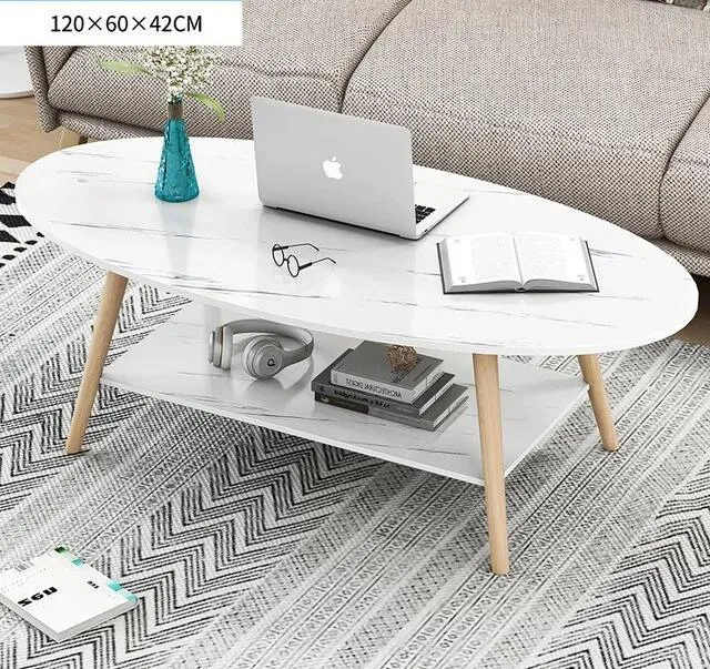 2 Tier Oval Shape Wooden Coffee Table Modern Home End Table With Open Shelf Xjj4 -White - Shop Now For Best Deals