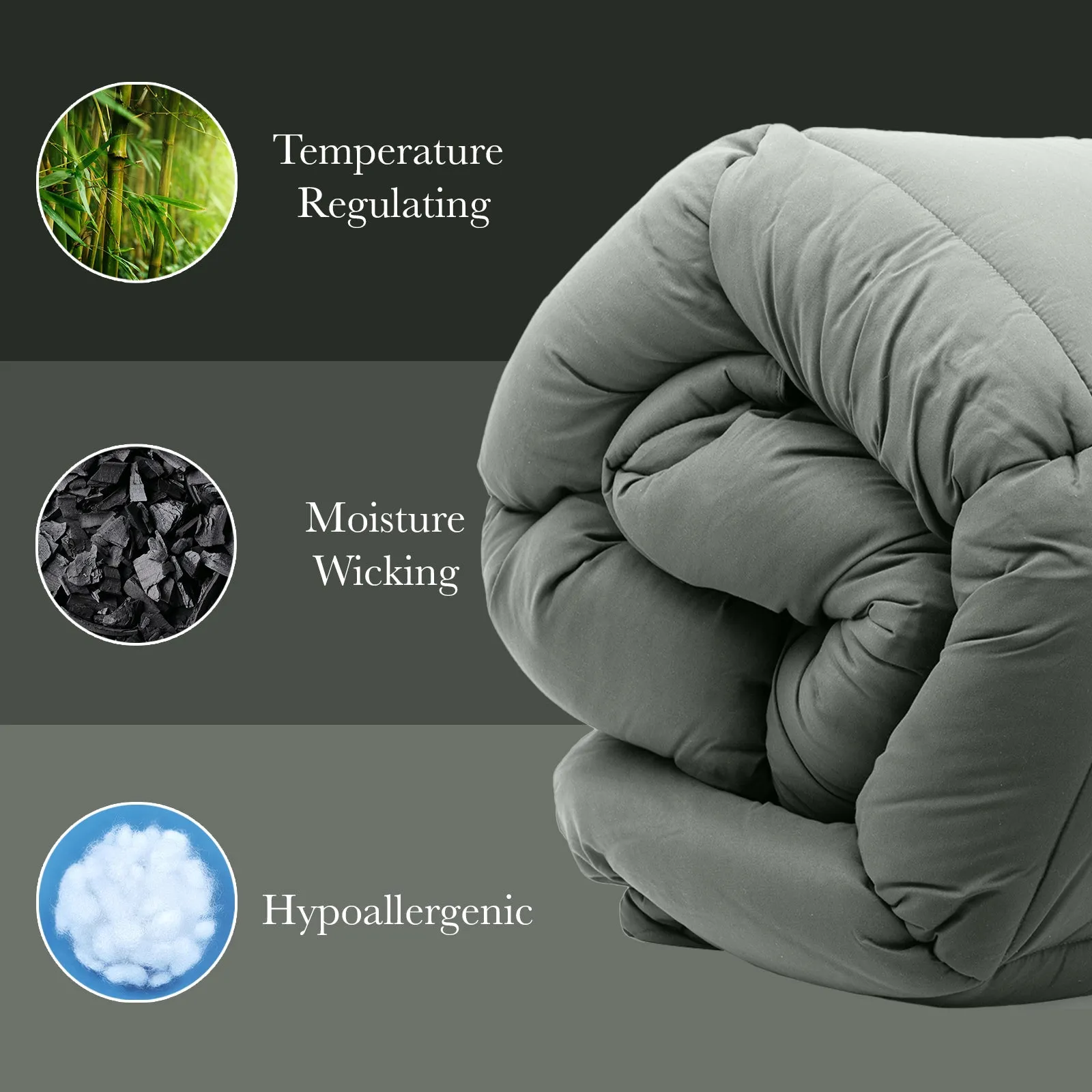 350GSM Charcoal Bamboo Quilt | Luxury Bedding | Duvet | All Seasons | Double | Charcoal