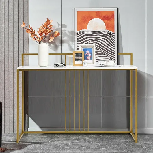 47 Inches Modern Console Table with Steel Frame and Storage Shelf-White