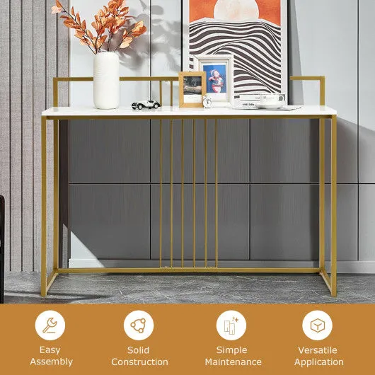47 Inches Modern Console Table with Steel Frame and Storage Shelf-White