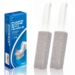 4TH Pumice Stone for Toilet Bowl Cleaning,Scouring Stick with Handle,Powerfully Away Limescale Stain,Hard Water Ring, Calcium Buildup,Iron,Rust.Remover for Tile Bath-tub - 2 Pack Gray