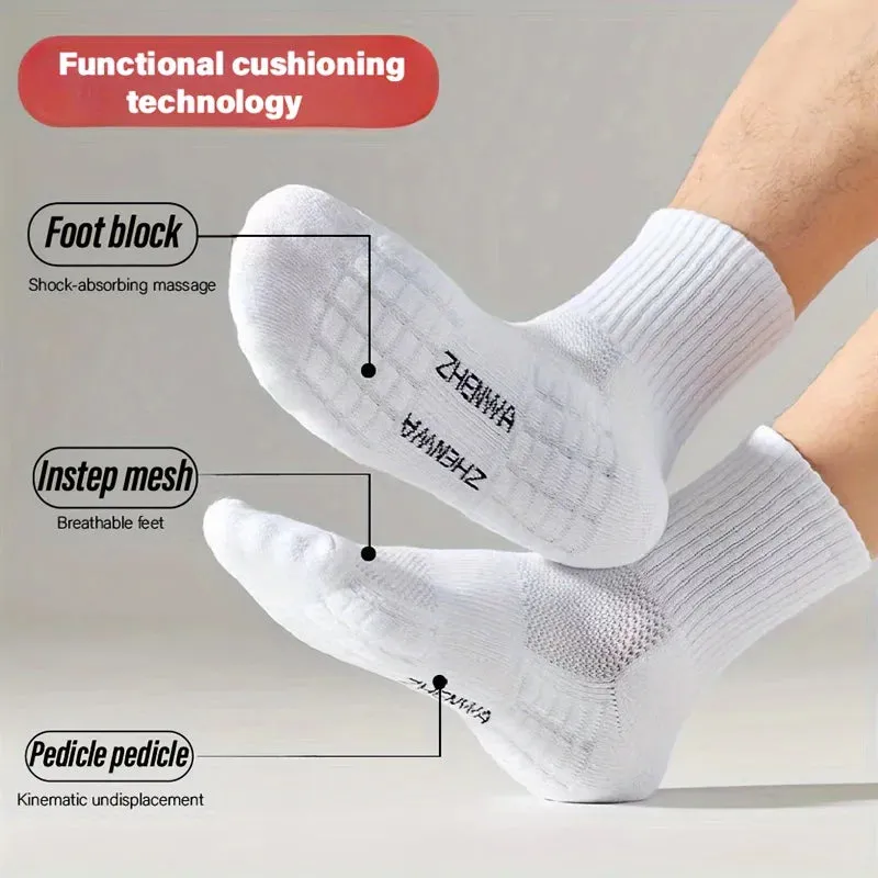 5-Pack Unisex Towel Sole Casual Ankle Socks – Breathable, Sweat-Absorbing, Anti-Odor Sports Socks for Men and Women