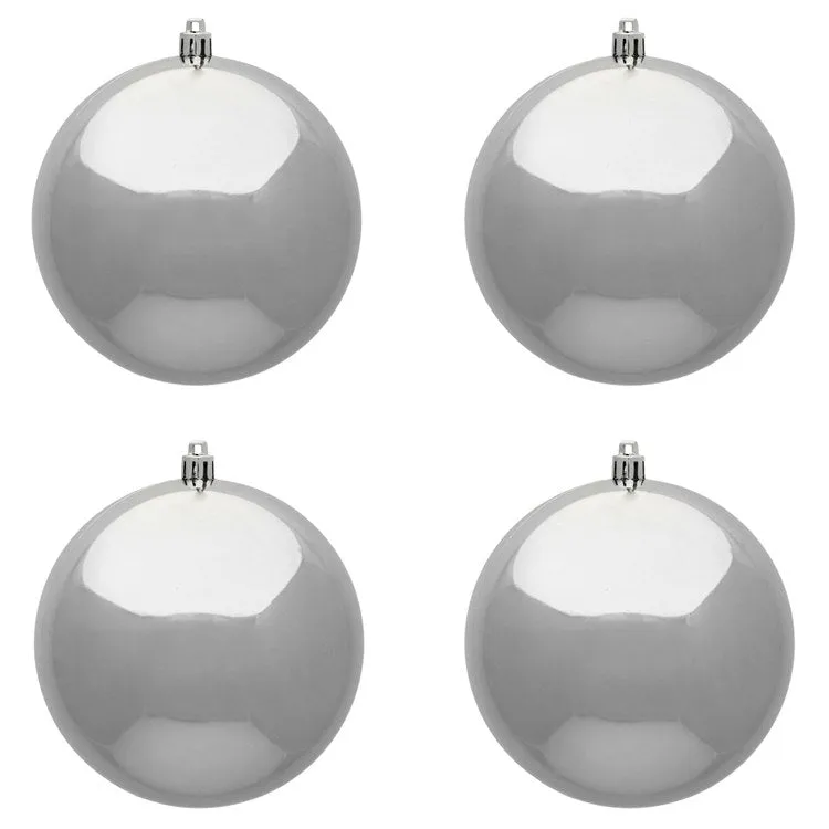 6" Silver Shiny Ball Ornaments 4-Pack