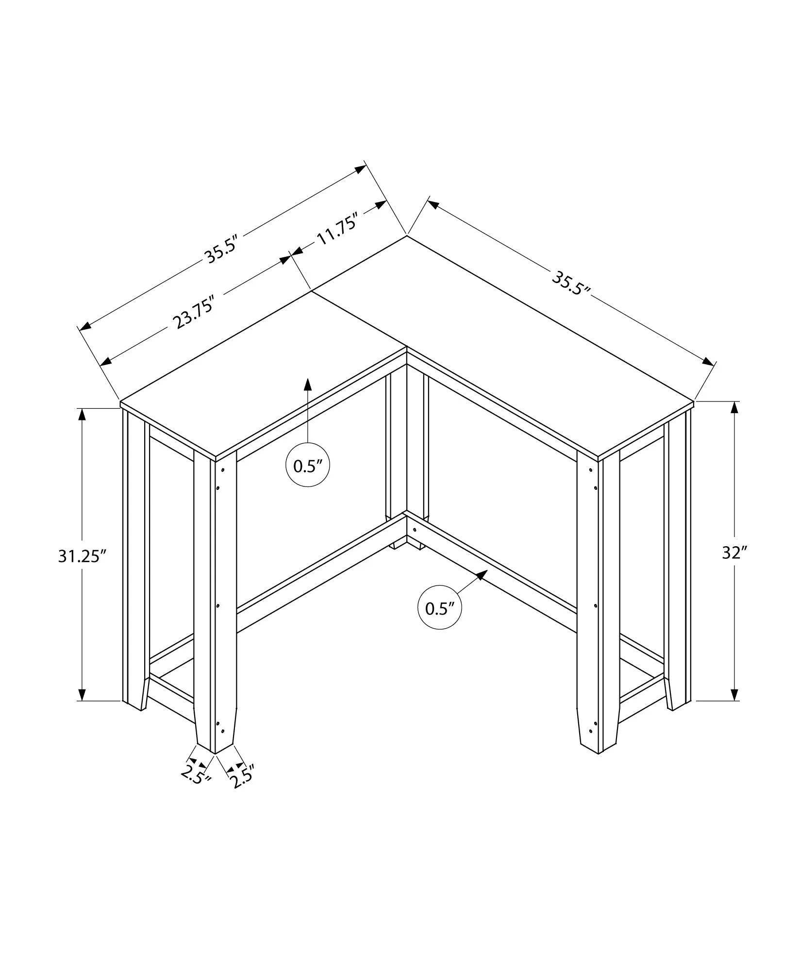 Accent Table - 36" / Dark Taupe Corner Console