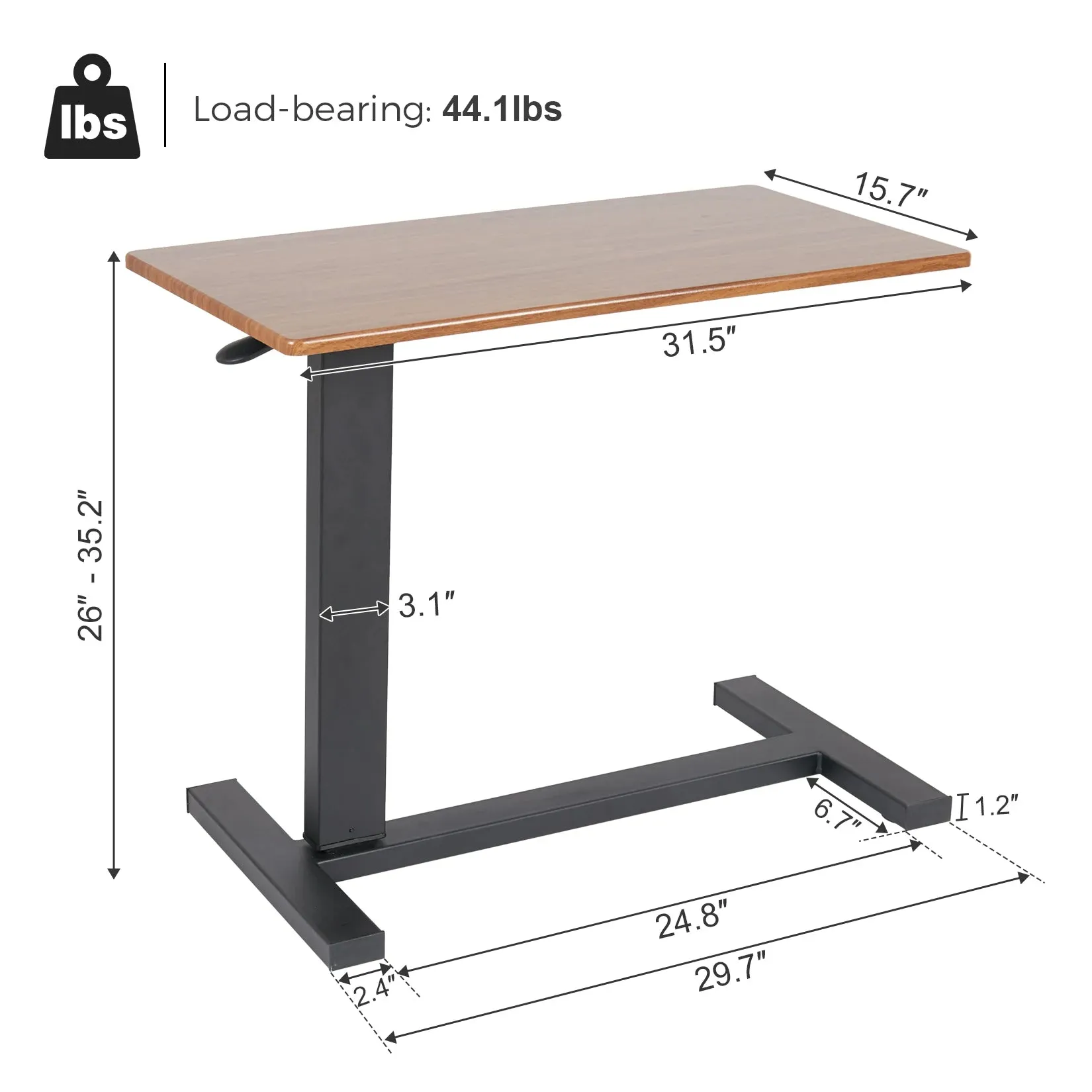 Adjustable Overbed Table For Medical Or Home Use