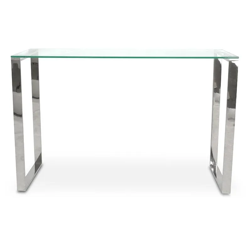 Console Table With Tempered Glass - Polished Stainless Steel