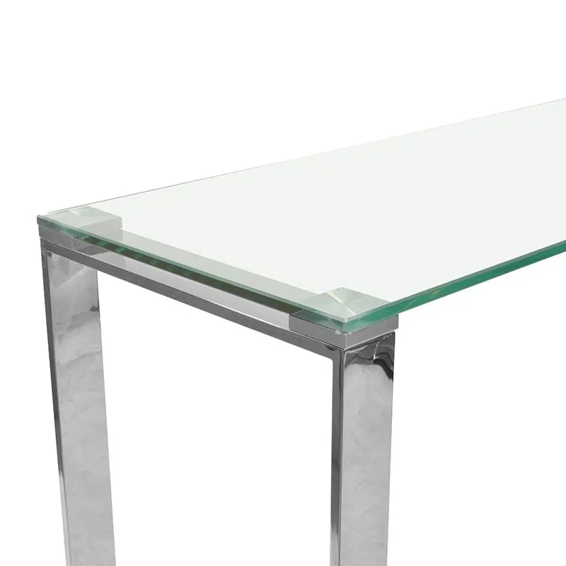 Console Table With Tempered Glass - Polished Stainless Steel