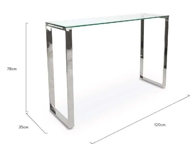 Console Table With Tempered Glass - Polished Stainless Steel