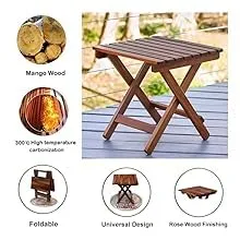 CraftsX2Z Handmade Wooden Outdoor Adirondack 13 Inch Natural Brown Square Foldable Coffee Table, Patio End Table for Poolside Garden, Living Room, Bedroom, Small Spaces