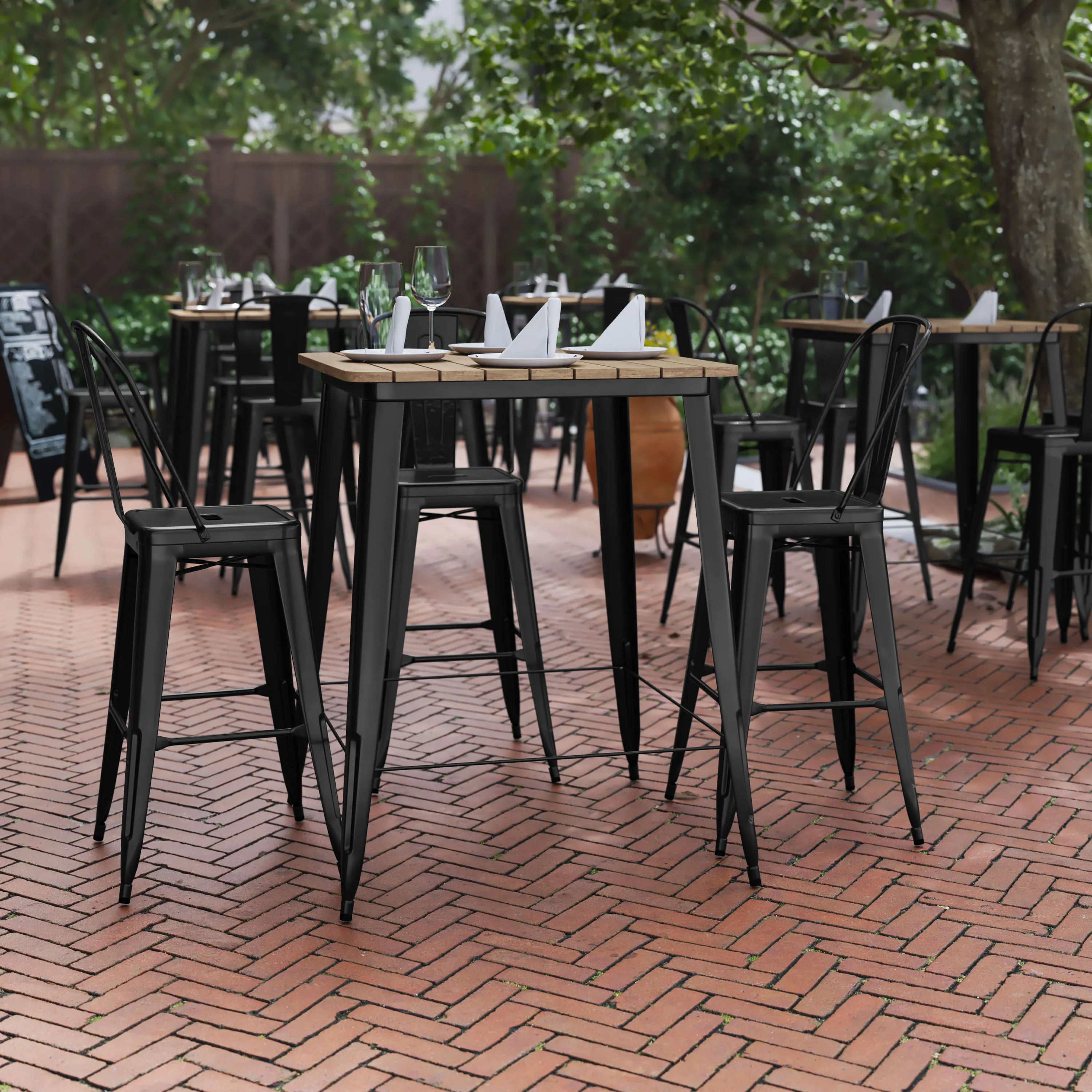 Declan Commercial Indoor/Outdoor Bar Top Table, 31.5" Square All Weather Poly Resin Top with Steel base