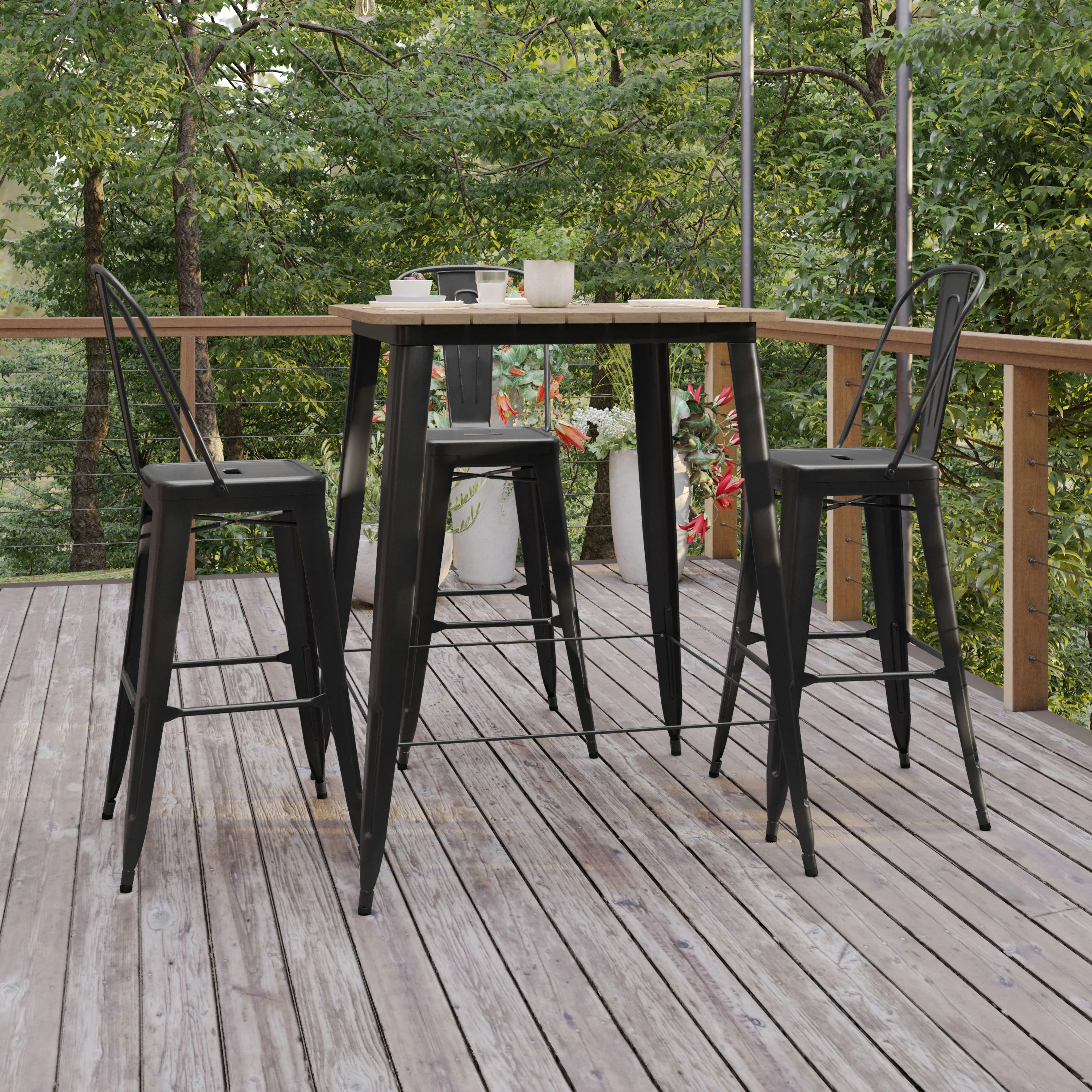 Declan Commercial Indoor/Outdoor Bar Top Table, 31.5" Square All Weather Poly Resin Top with Steel base