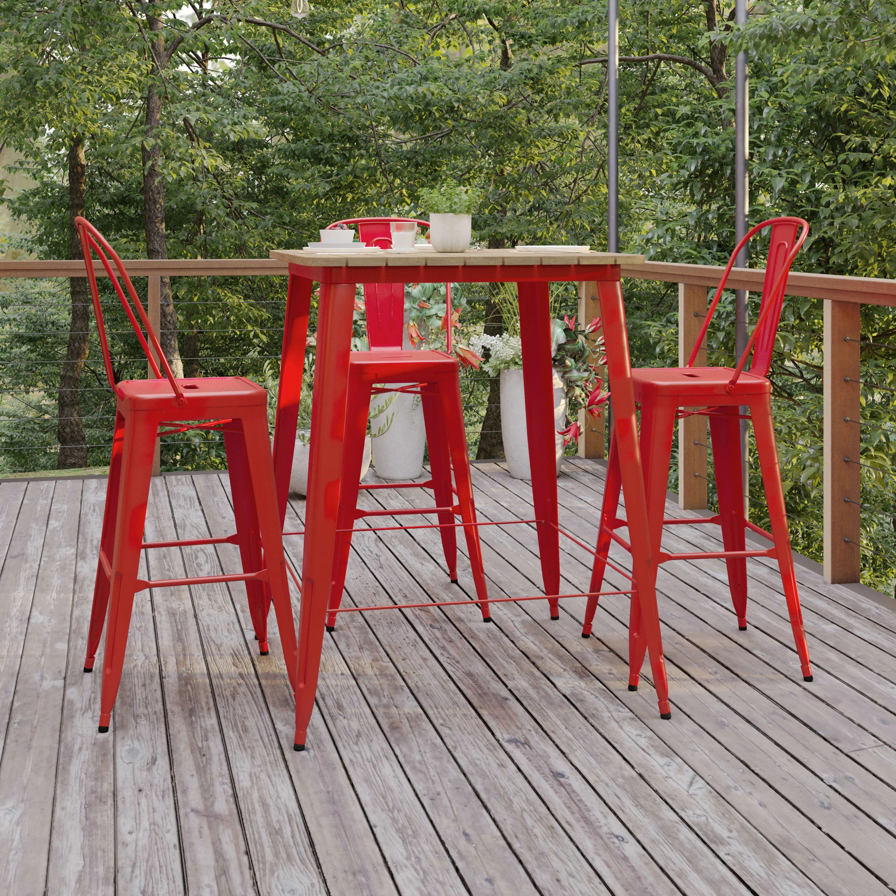 Declan Commercial Indoor/Outdoor Bar Top Table, 31.5" Square All Weather Poly Resin Top with Steel base