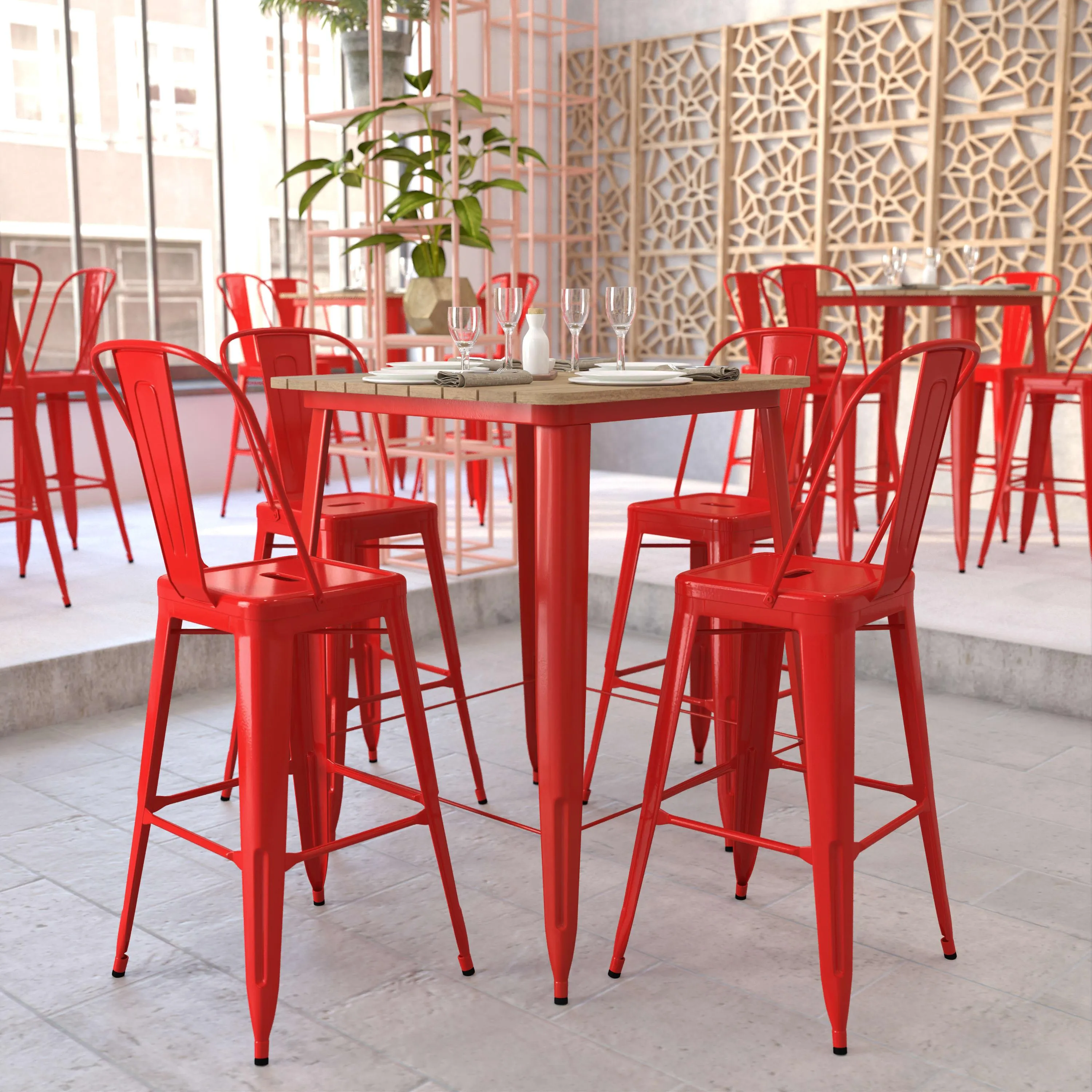 Declan Commercial Indoor/Outdoor Bar Top Table, 31.5" Square All Weather Poly Resin Top with Steel base