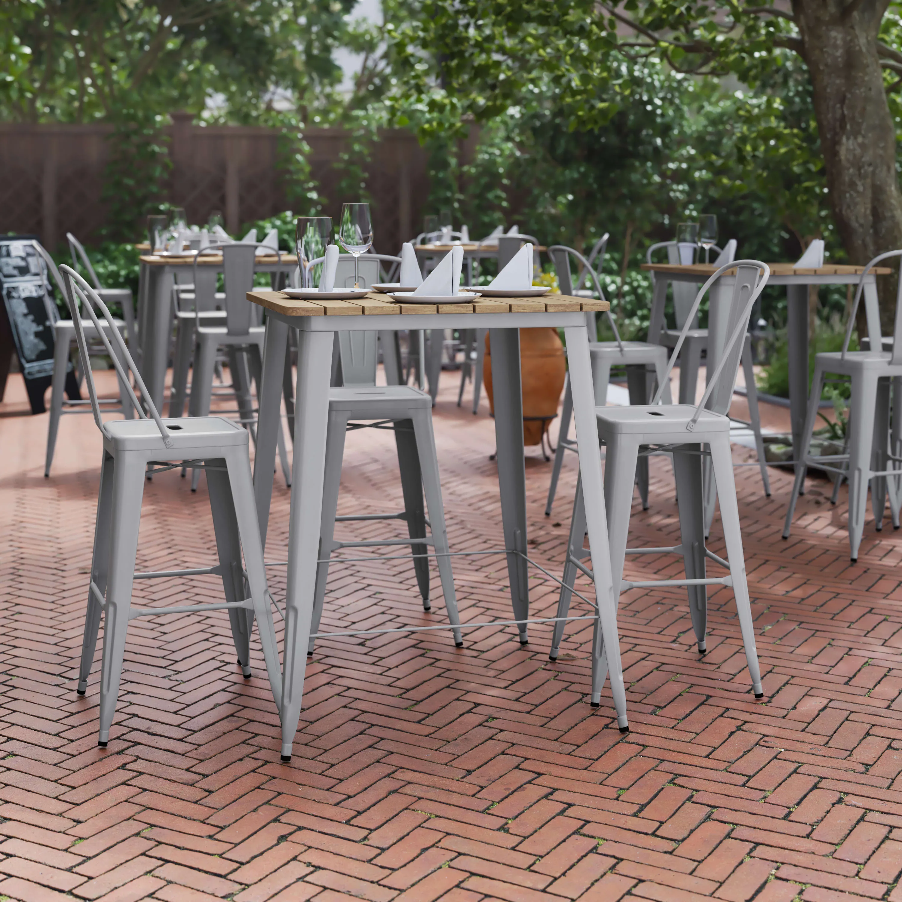 Declan Commercial Indoor/Outdoor Bar Top Table, 31.5" Square All Weather Poly Resin Top with Steel base