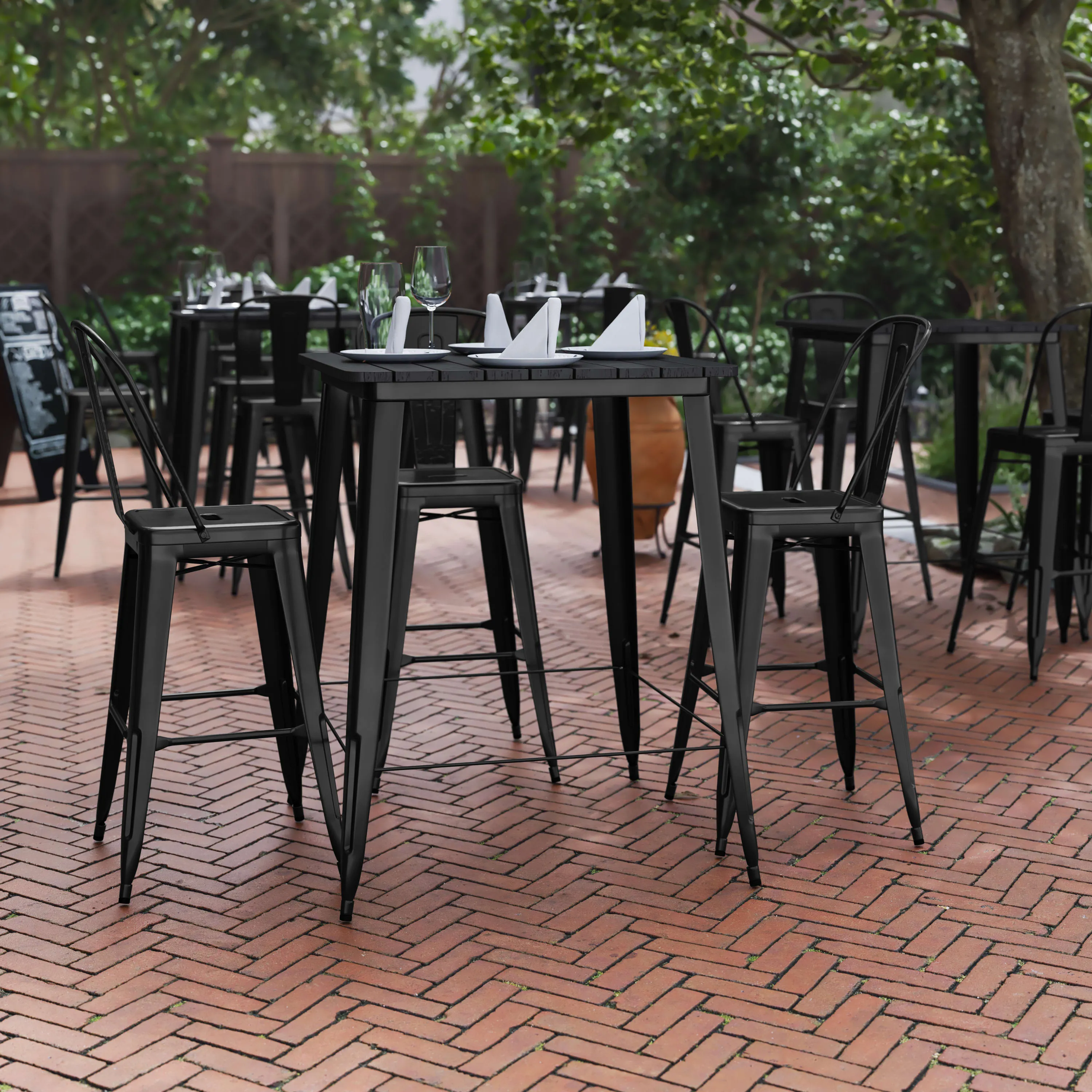 Declan Commercial Indoor/Outdoor Bar Top Table, 31.5" Square All Weather Poly Resin Top with Steel base
