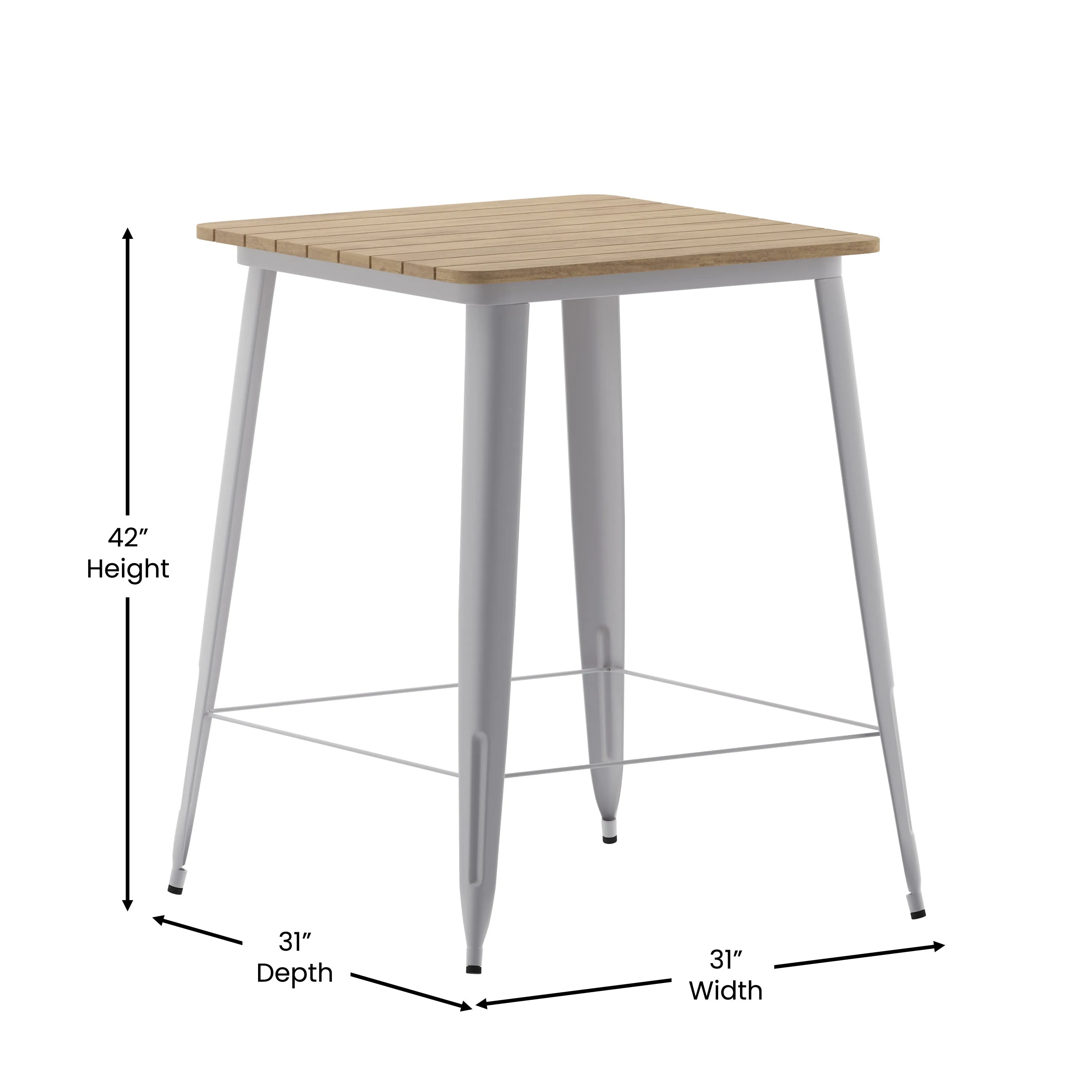 Declan Commercial Indoor/Outdoor Bar Top Table, 31.5" Square All Weather Poly Resin Top with Steel base