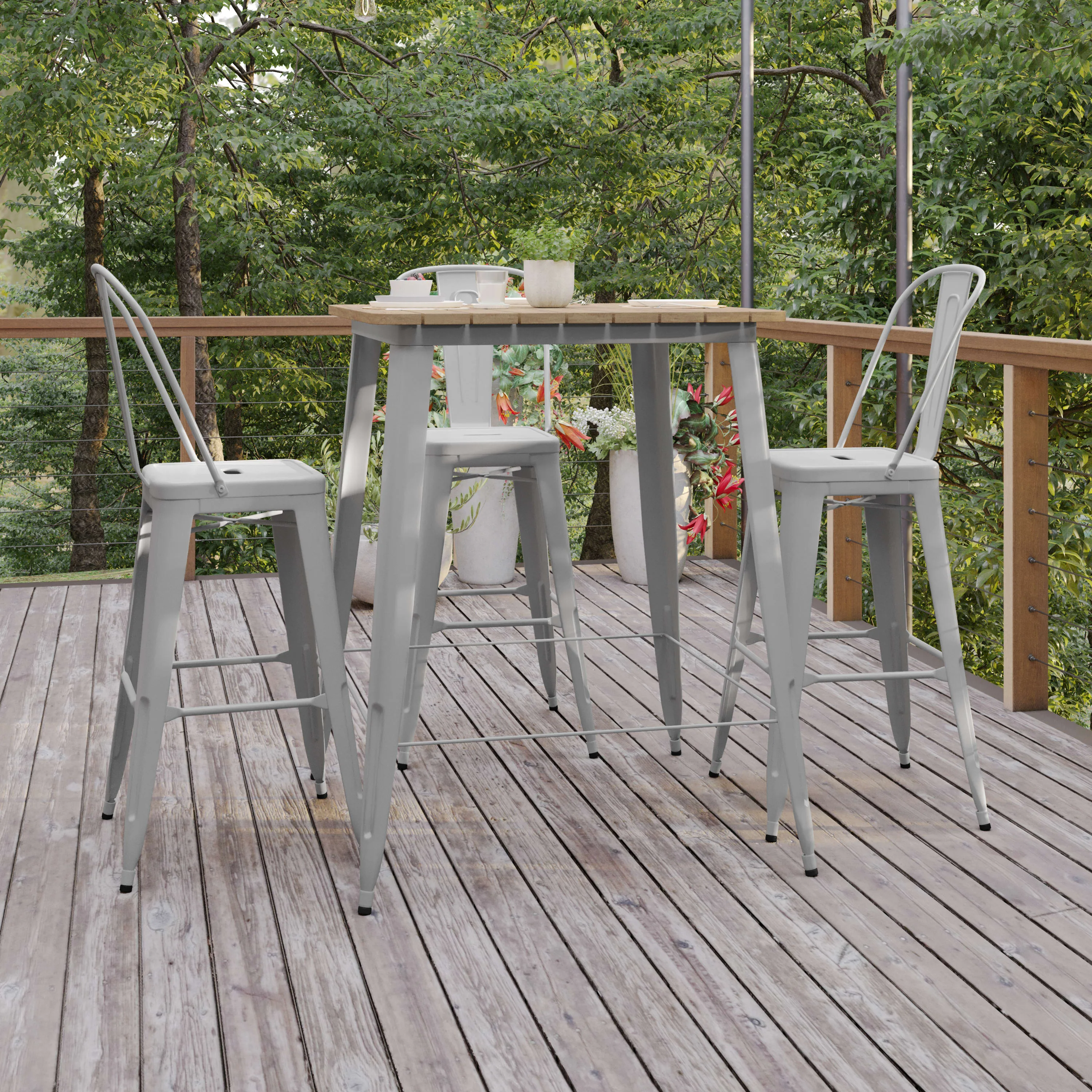 Declan Commercial Indoor/Outdoor Bar Top Table, 31.5" Square All Weather Poly Resin Top with Steel base