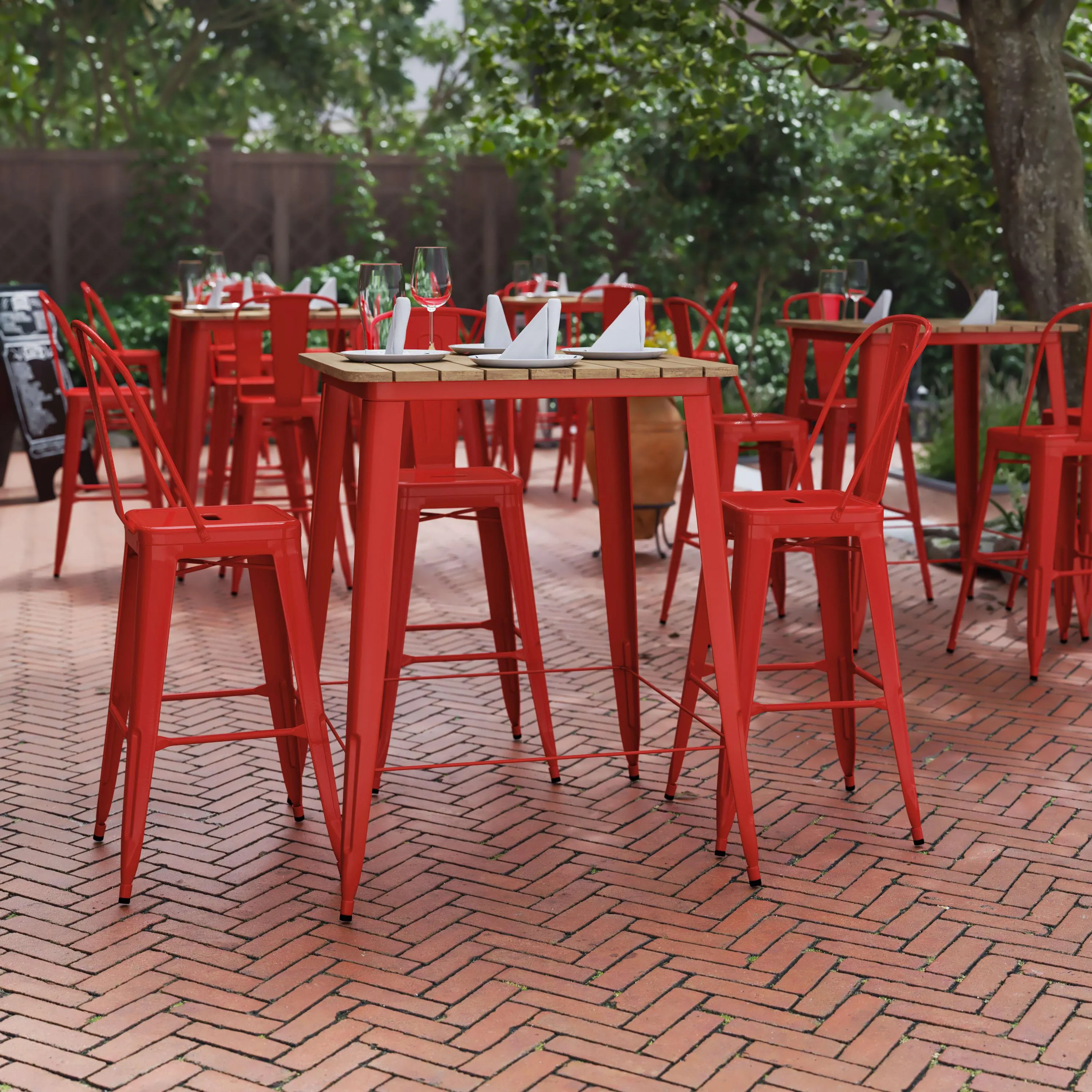 Declan Commercial Indoor/Outdoor Bar Top Table, 31.5" Square All Weather Poly Resin Top with Steel base