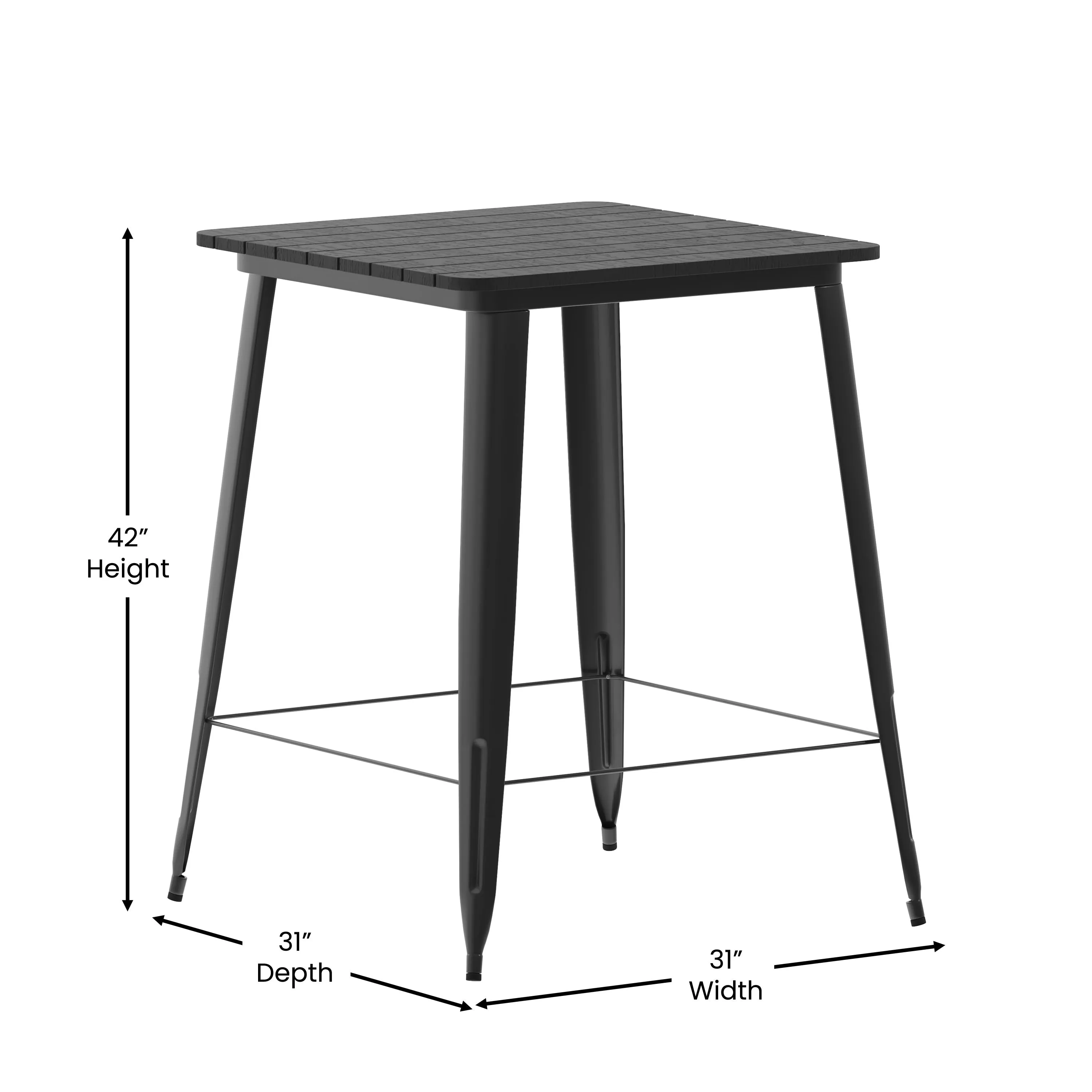 Declan Commercial Indoor/Outdoor Bar Top Table, 31.5" Square All Weather Poly Resin Top with Steel base