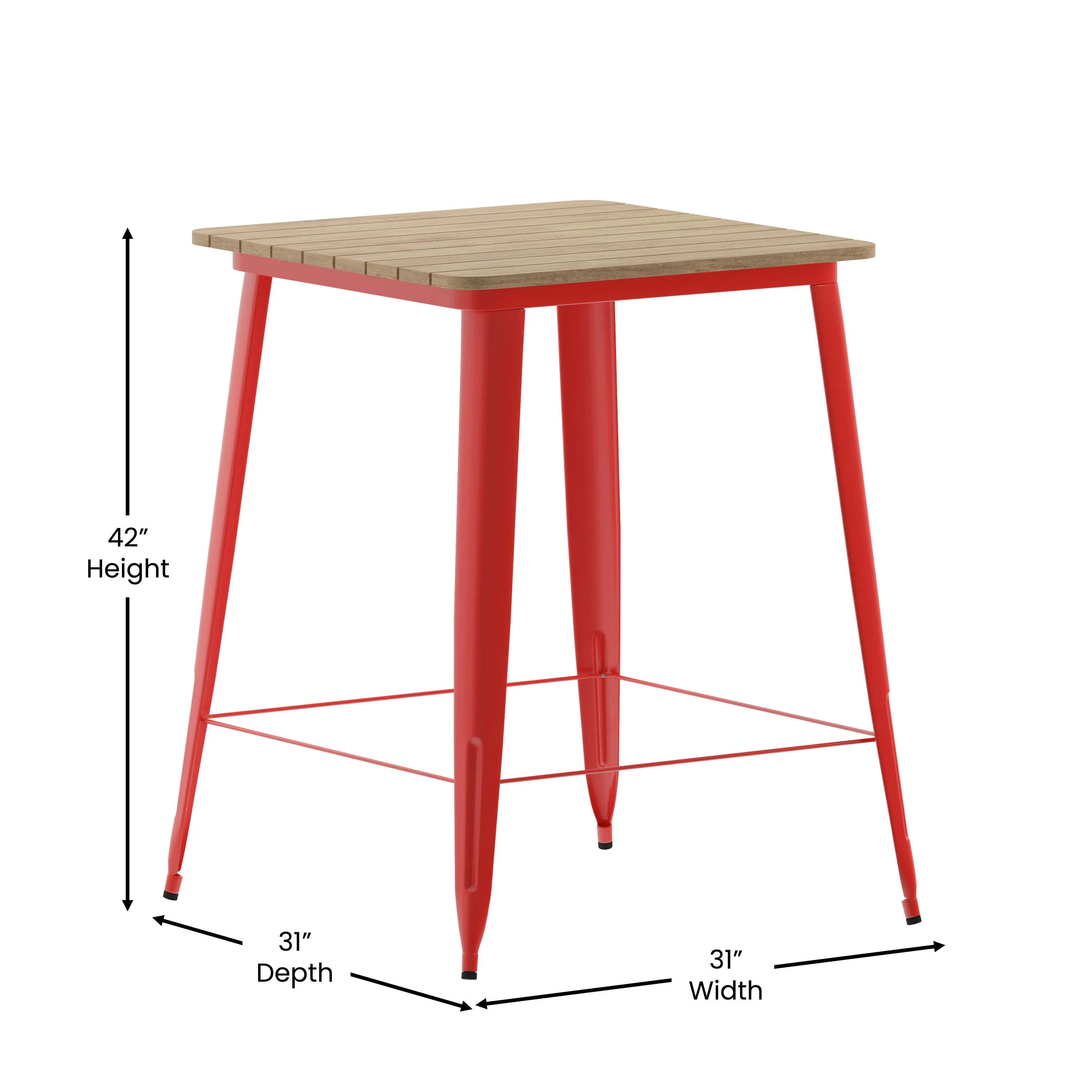 Declan Commercial Indoor/Outdoor Bar Top Table, 31.5" Square All Weather Poly Resin Top with Steel base