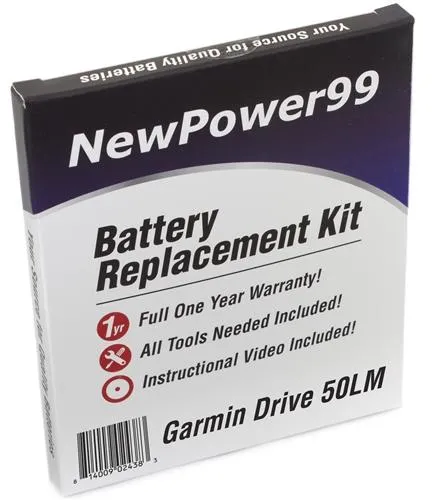 Garmin Drive 50LM Battery Replacement Kit with Tools, Video Instructions and Extended Life Battery
