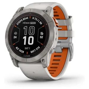 Garmin fenix 7X Pro Sapphire Solar Built-in Flashlight Solar Charging Capability Fog Gray/Ember Orange Multisport GPS Smartwatch - 010-02778-14