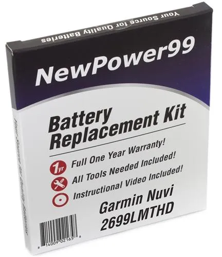 Garmin Nuvi 2699LMTHD Battery Replacement Kit with Tools, Video Instructions and Extended Life Battery
