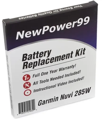 Garmin Nuvi 285W Battery Replacement Kit with Tools, Video Instructions and Extended Life Battery