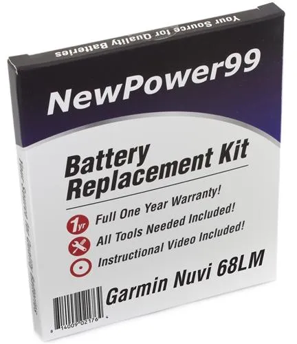 Garmin Nuvi 68LM Battery Replacement Kit with Tools, Video Instructions and Extended Life Battery