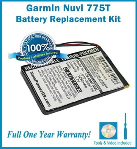 Garmin Nuvi 775T Battery Replacement Kit with Tools, Video Instructions and Extended Life Battery