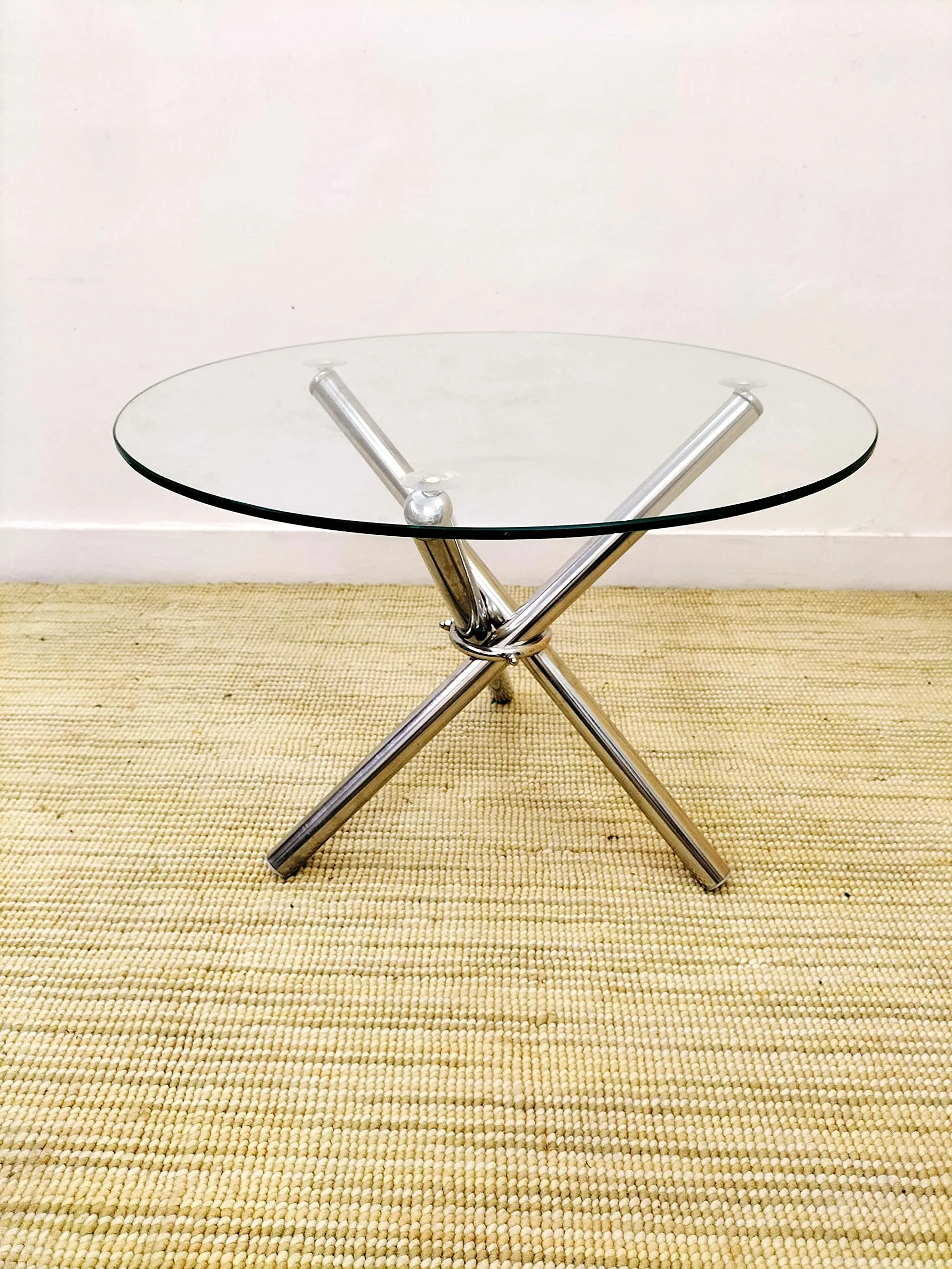 Living Room Center Coffee Sofa Tea Table Stainless Steel (Hydra/Tripod) Table with Round Glass Top (8mm) Size 24x24x17 inches
