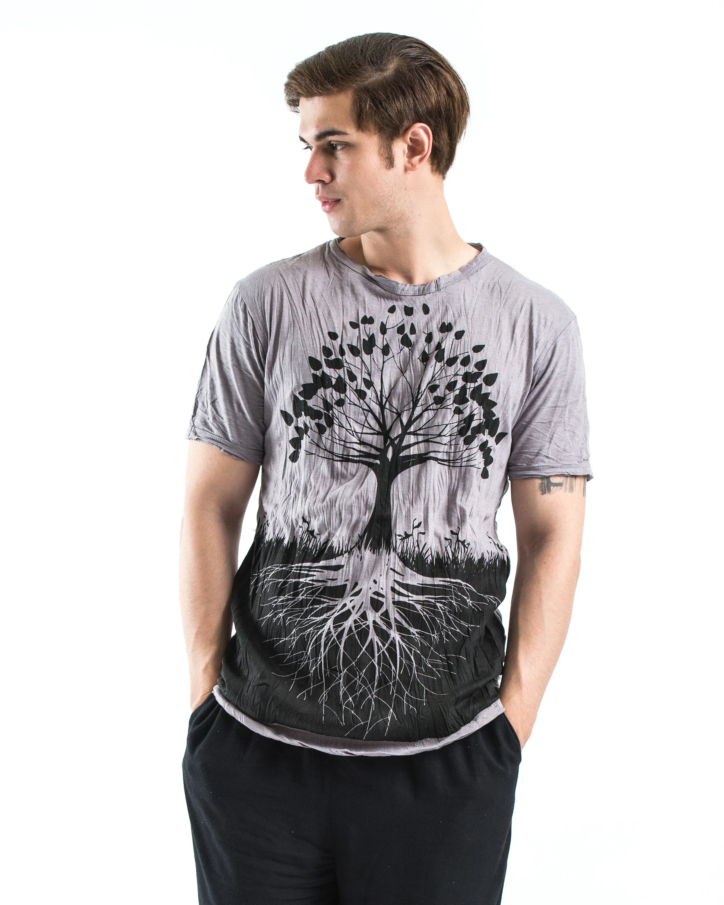 Mens Tree of Life T-Shirt in Gray