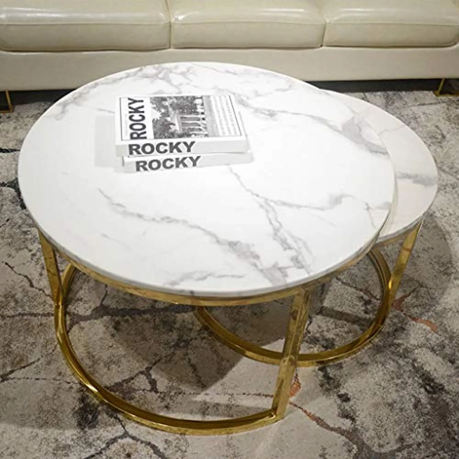 Nesting Coffee End Tables - Gold and White
