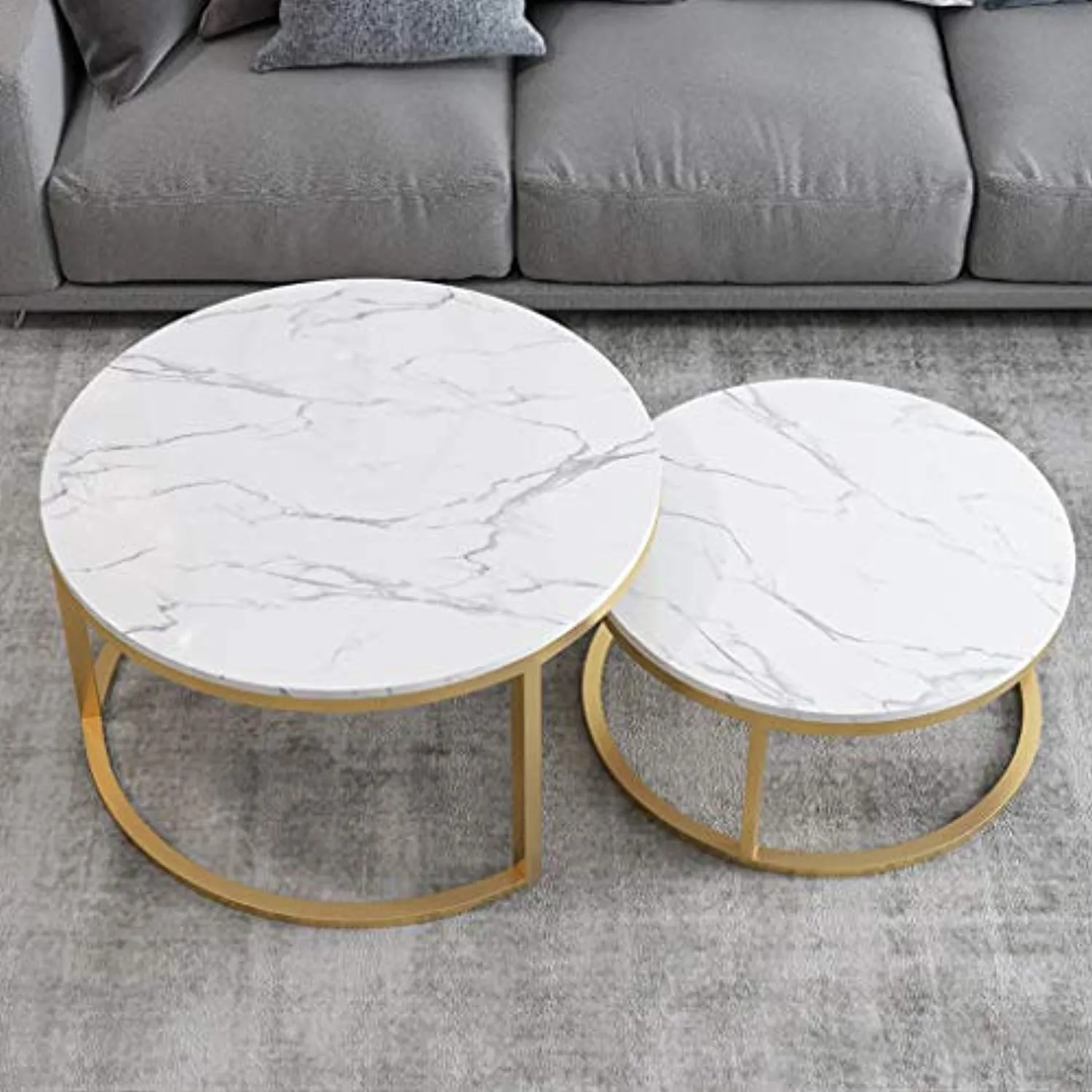 Nesting Coffee End Tables - Gold and White