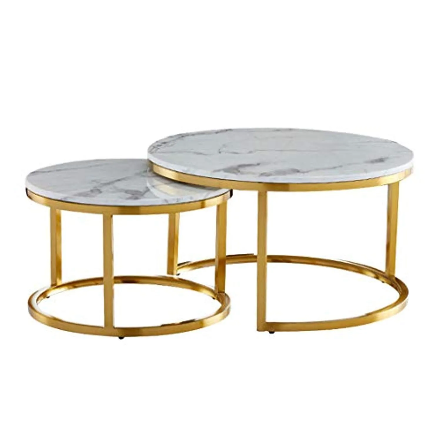 Nesting Coffee End Tables - Gold and White