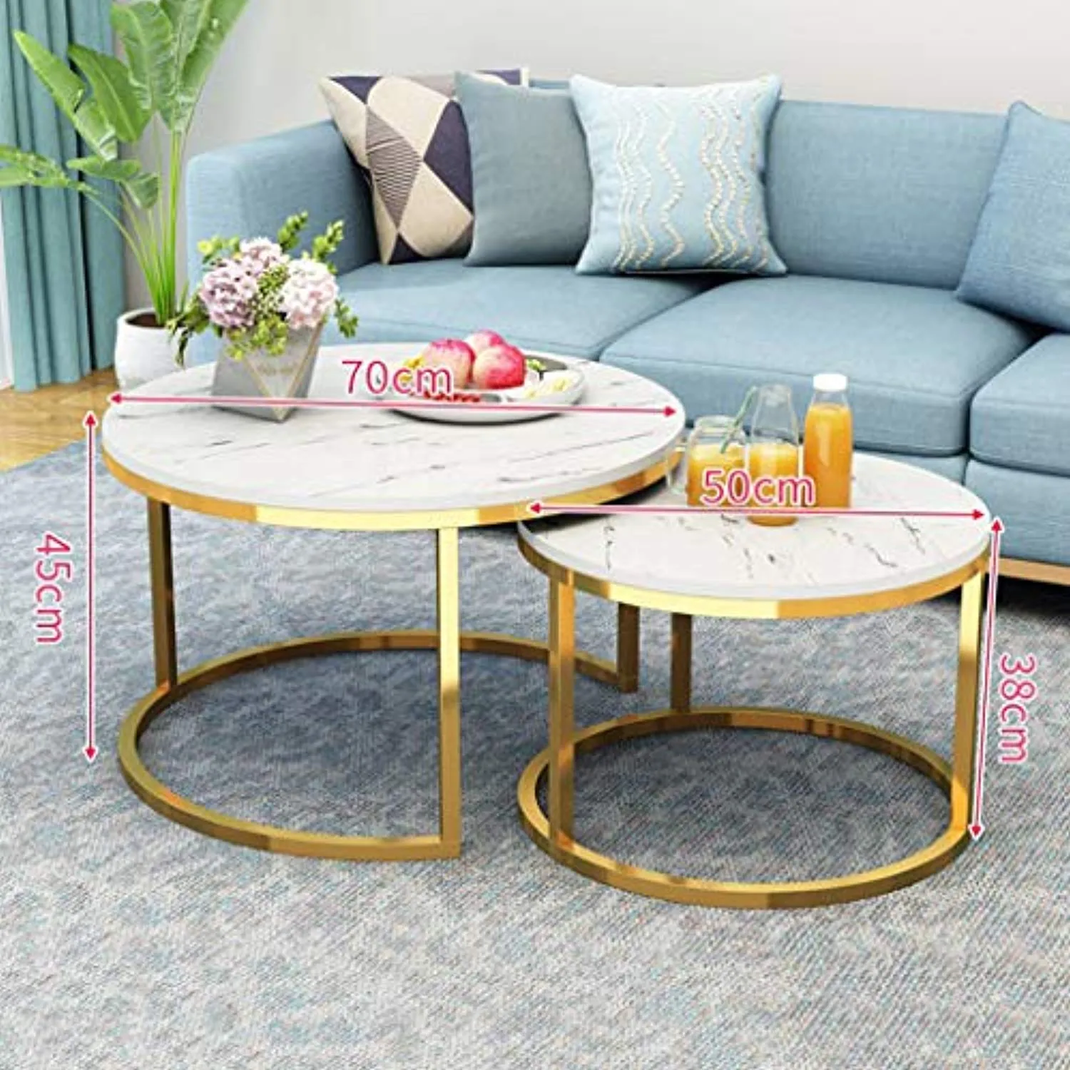 Nesting Coffee End Tables - Gold and White