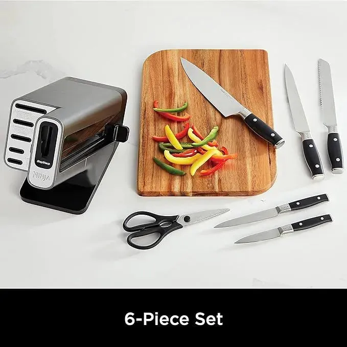 Ninja K32006UK Foodi Staysharp Knife Block With Integrated Sharpener 6-Piece Set Silver/Black