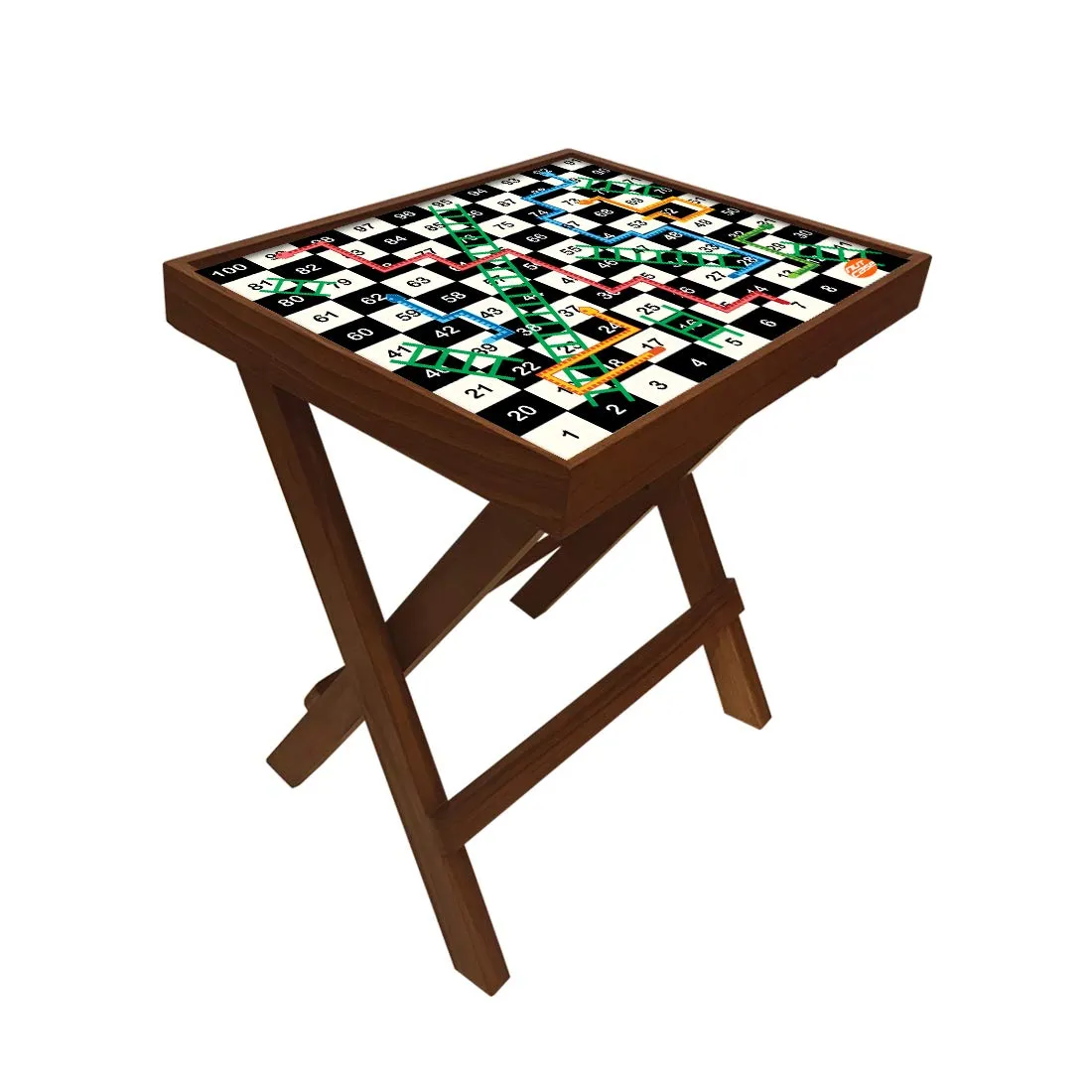 Nutcase Designer Teak Wood Side Table Folding Wooden Bedside Coffee Outdoor Picnic Table - Snakes and Ladder Board Game