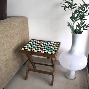 Nutcase Designer Teak Wood Side Table Folding Wooden Bedside Coffee Outdoor Picnic Table - Snakes and Ladder Board Game