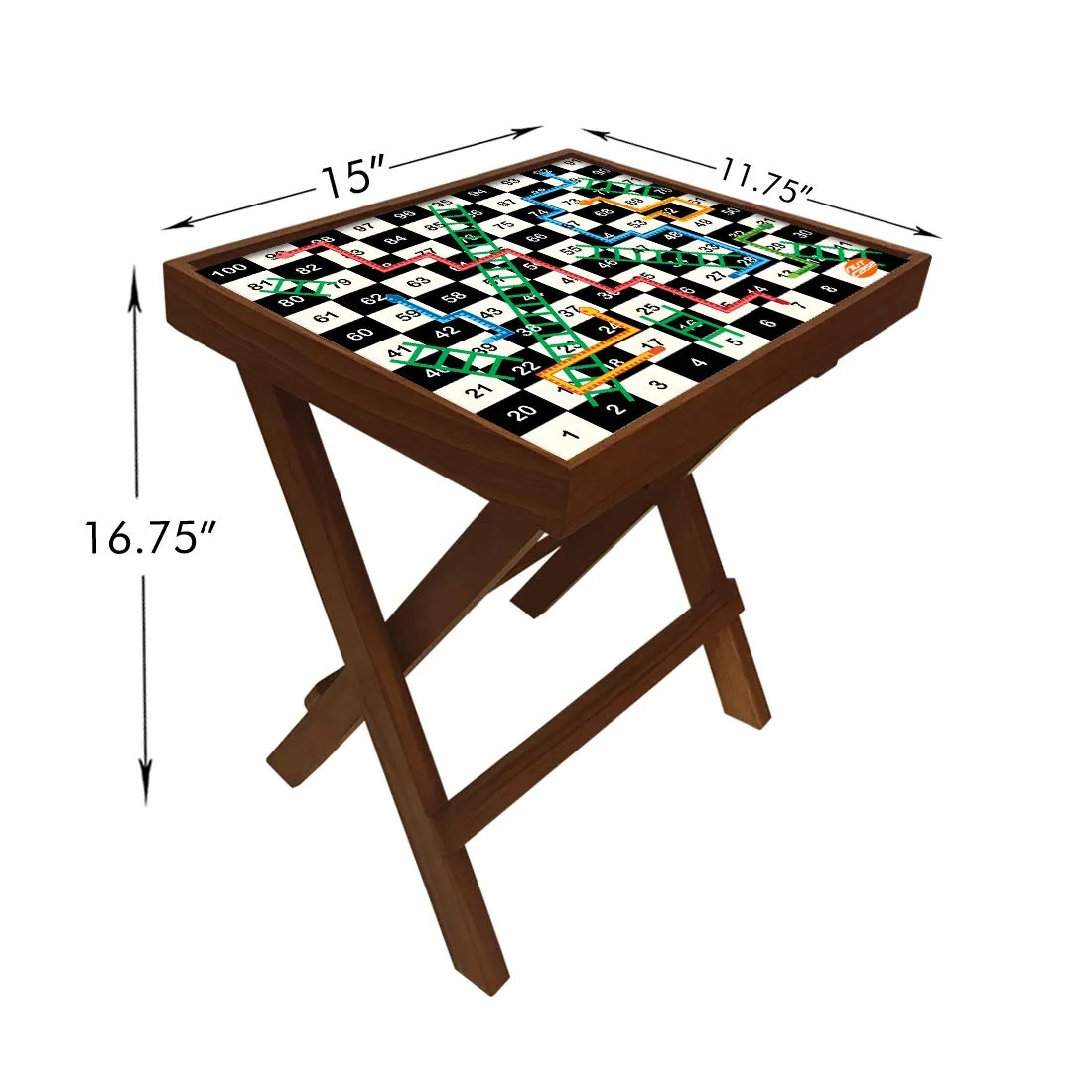 Nutcase Designer Teak Wood Side Table Folding Wooden Bedside Coffee Outdoor Picnic Table - Snakes and Ladder Board Game