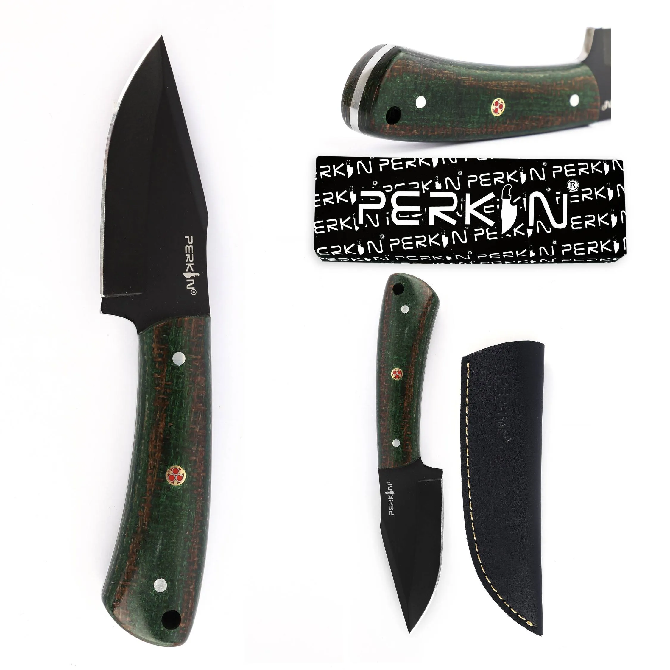 Perkin Hunting Knife With with Leather Sheath Full Tang Fixed Blade Knife Bushcraft Knife Skinning Knife - Bush252