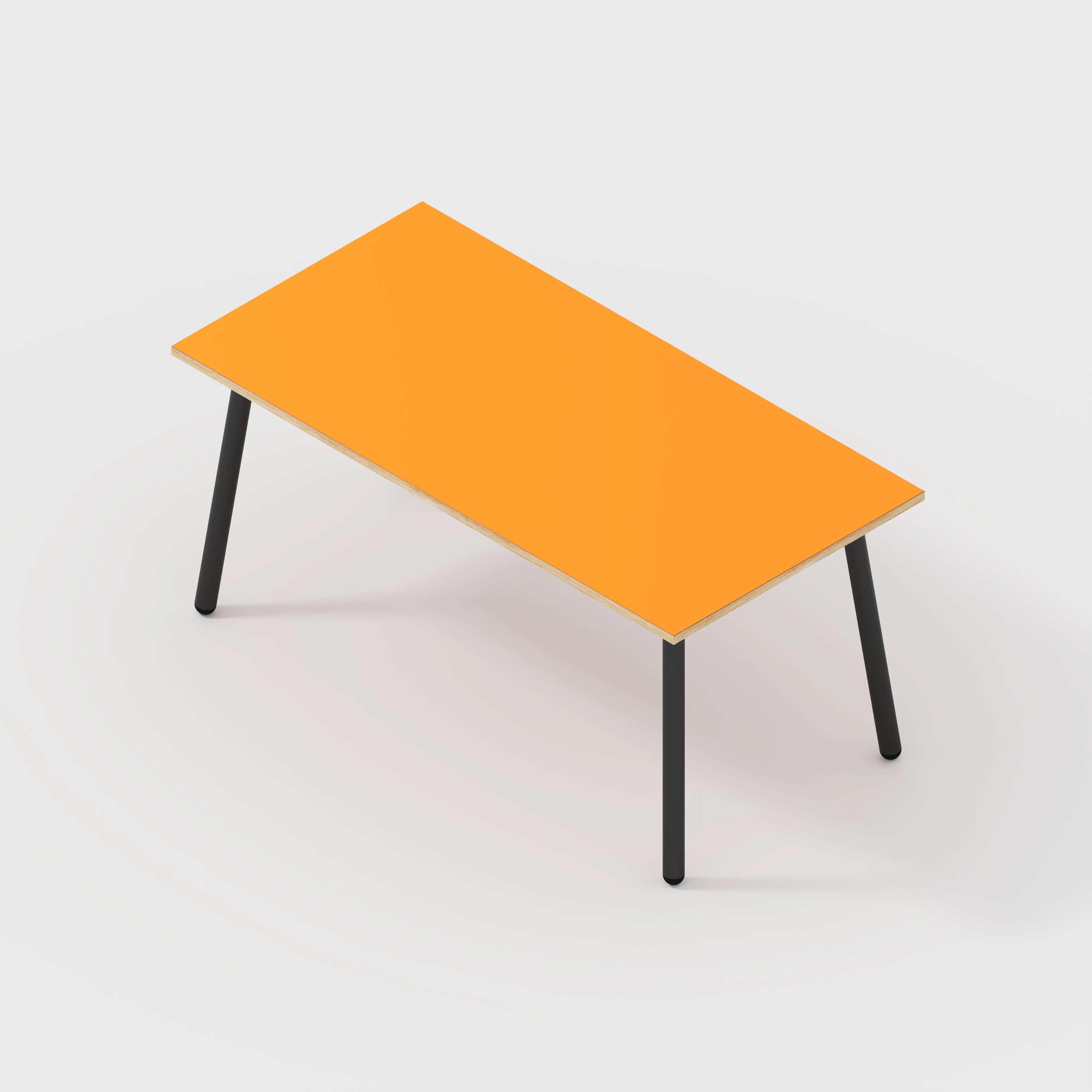 Plywood Table with Black Round Single Pin Legs - Formica Levante Orange - 1600(w) x 800(d) x 735(h)