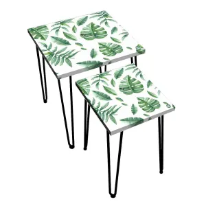 Stable Nesting End Tables for Living Room Bedside Table - Monstera Leaves