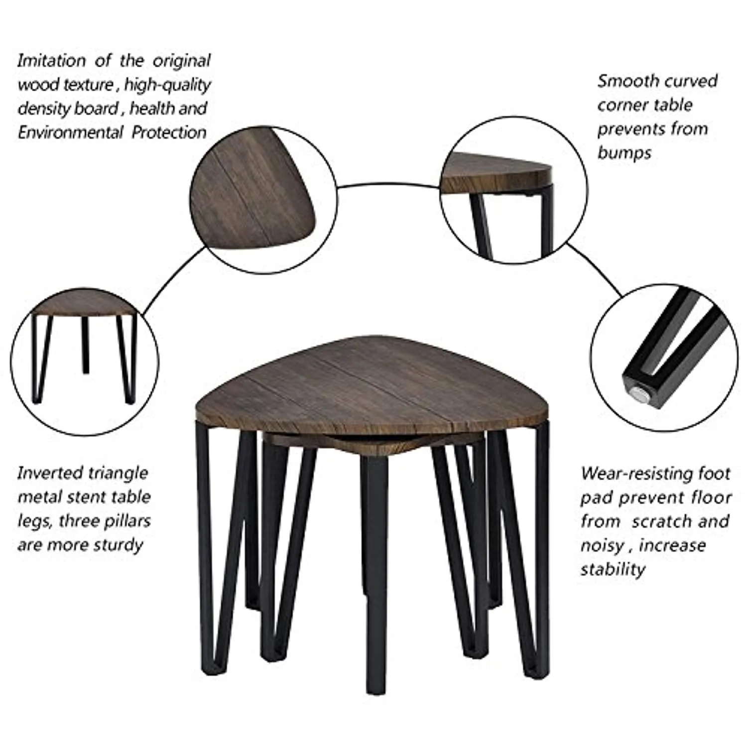 Vintage Nesting Coffee Table Set for Living Room Industrial Stacking End Side Table