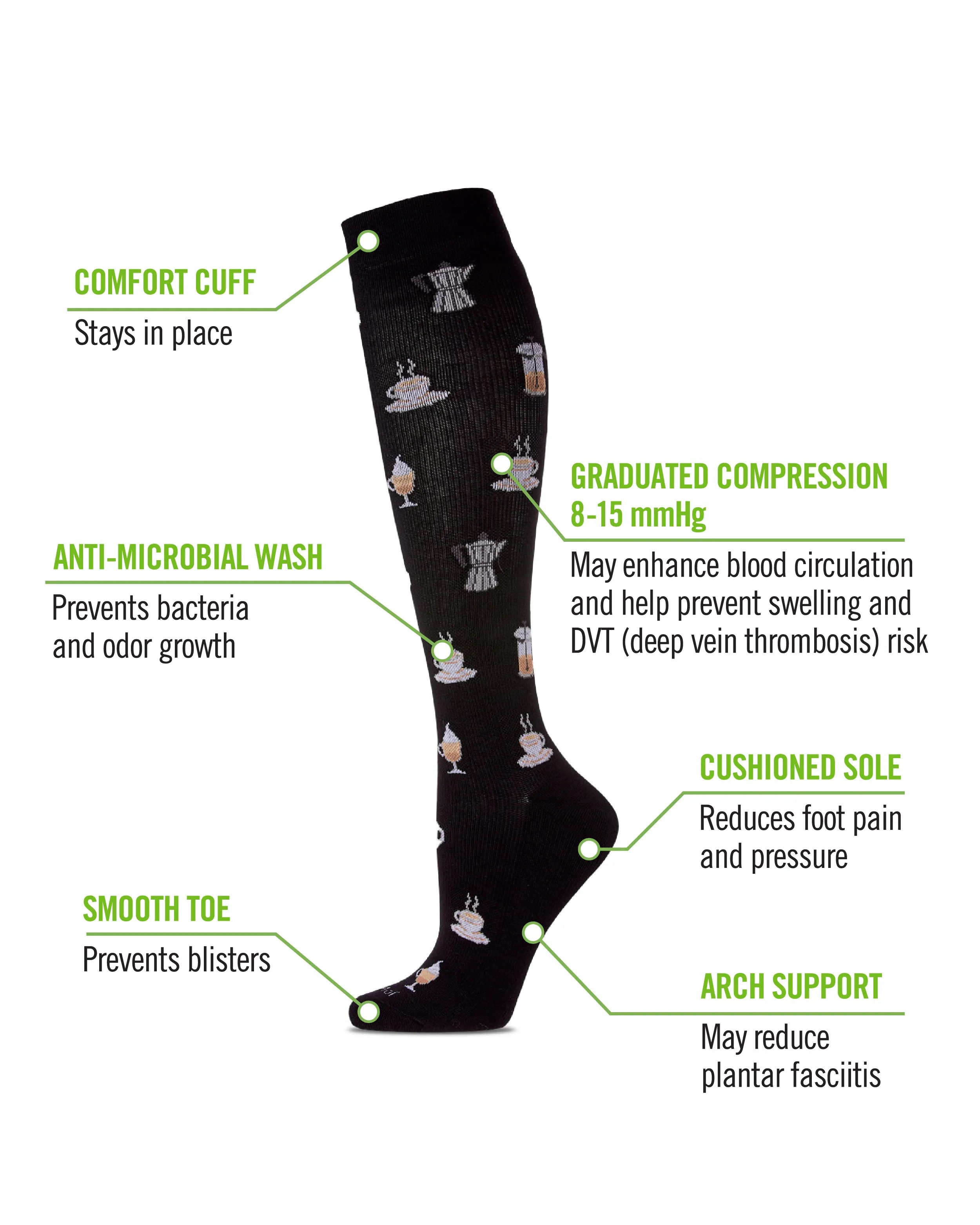 Women's Bon Café Bamboo Blend 8-15mmHg Graduated Compression Socks