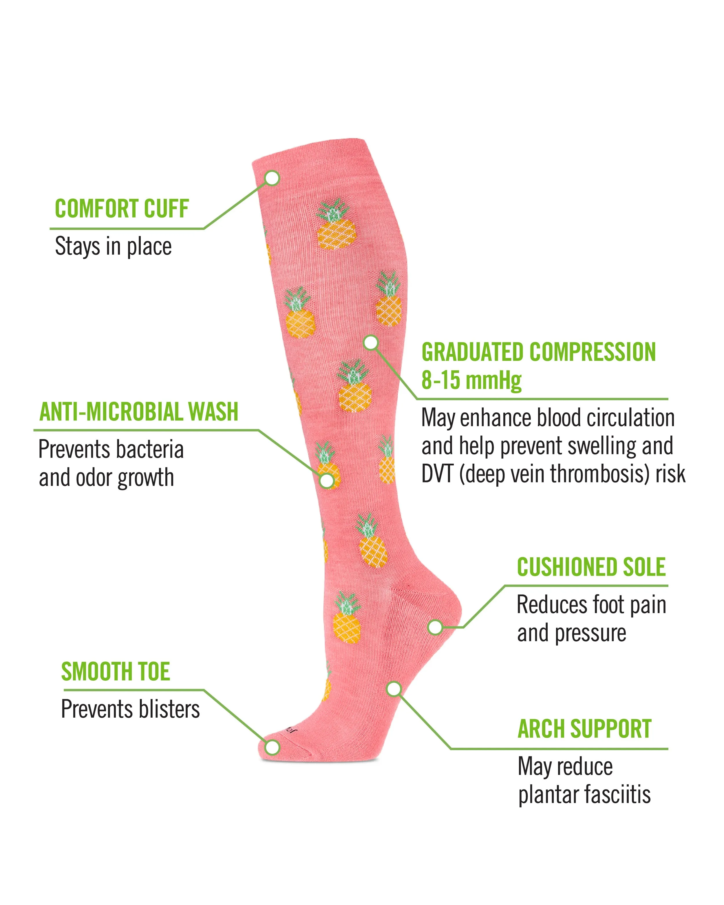 Women's Pineapple Paradise Bamboo Blend 8-15mmHg Graduated Compression Socks
